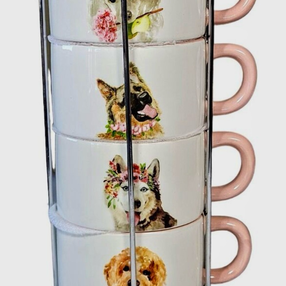 Pink Posh Puppies Stacking Mug Set Dorm/Apt Perfect